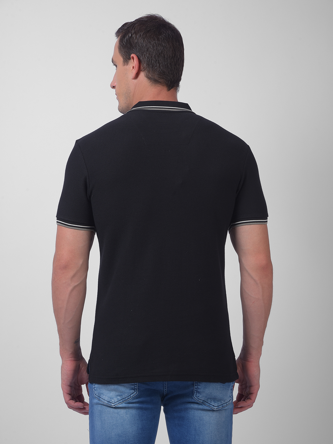 Numero Uno Men Black Polo Tipping Neck T-Shirt